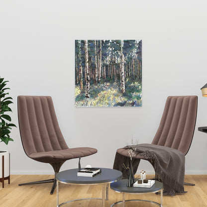 Birches Canvas Art | Illustrative Landscape Trees Home Decor