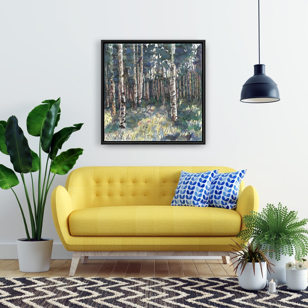 Birches Blue Trees Framed Canvas - Home Decor Wall Art