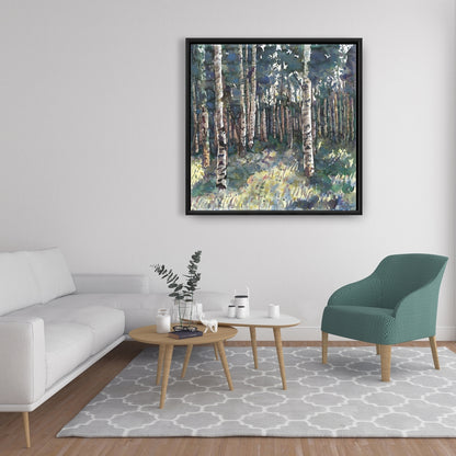 Birches Blue Trees Framed Canvas - Home Decor Wall Art