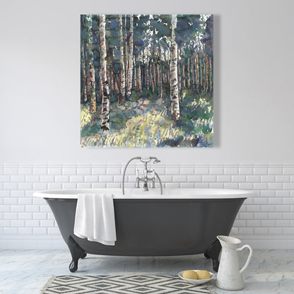 Birches Canvas Art | Illustrative Landscape Trees Home Decor