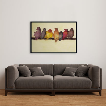 Yellow Contemporary Bird Family Framed Canvas | Home Decor