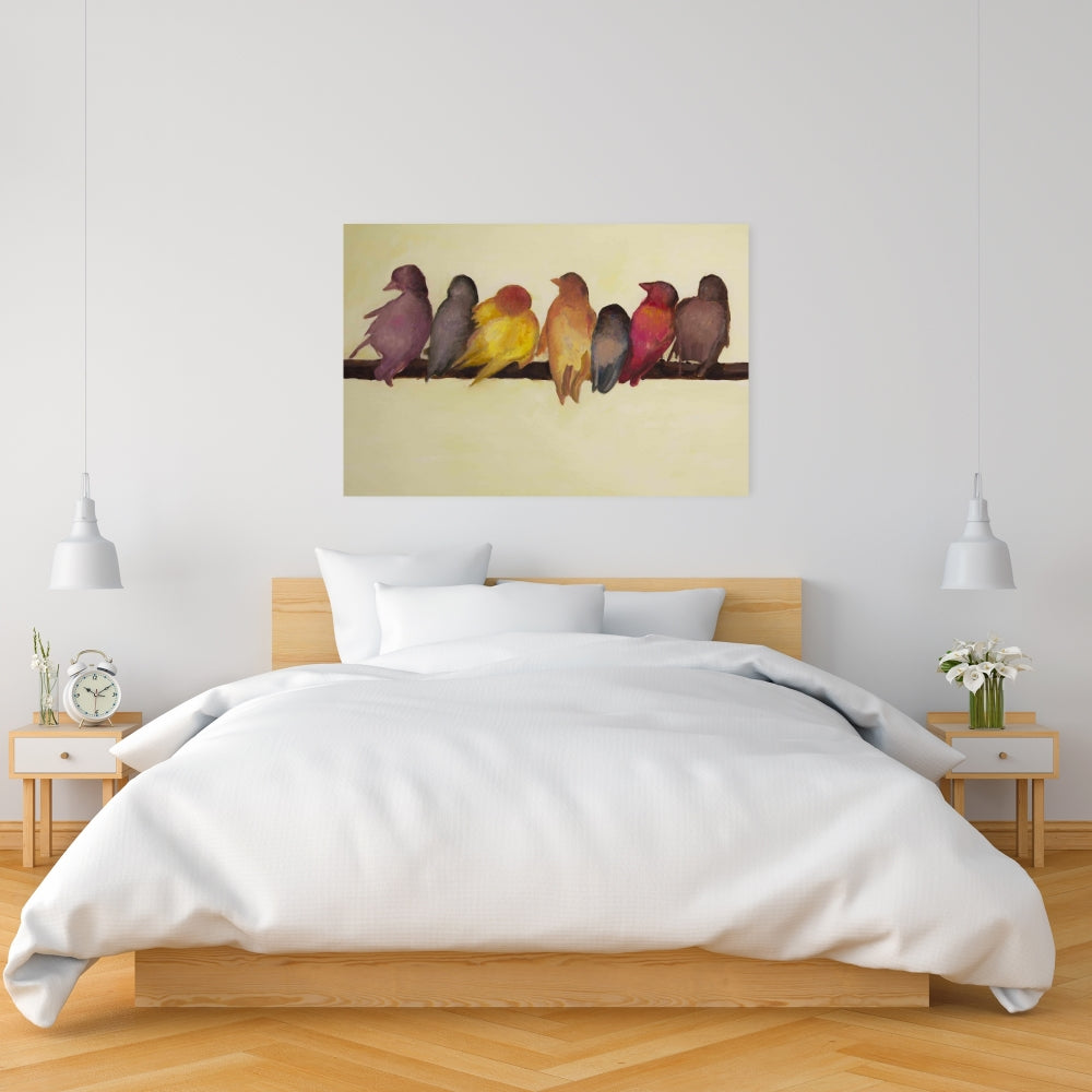 Bird Family Yellow Canvas - Contemporary Bedroom Wall Art
