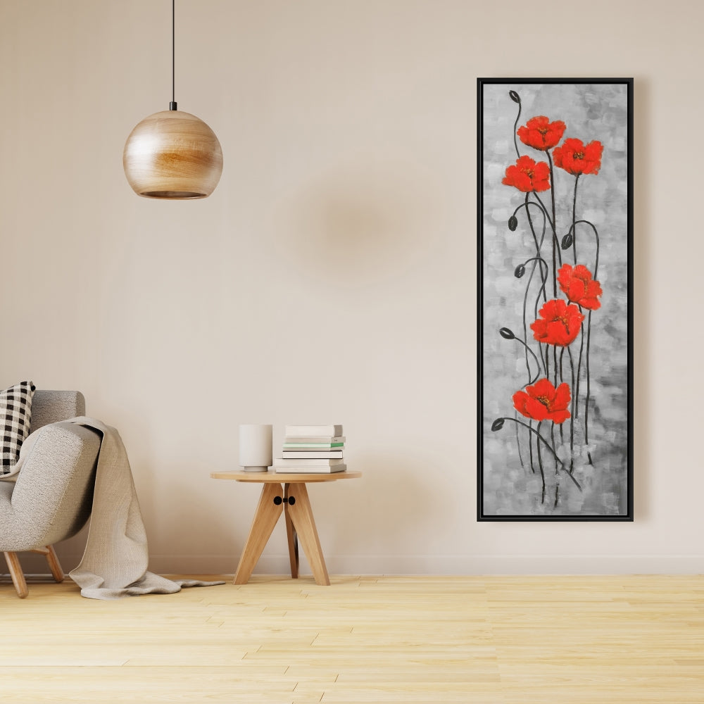 Toile encadrée botanique moderne pour chambre à coucher | Décor de fleurs à longues tiges