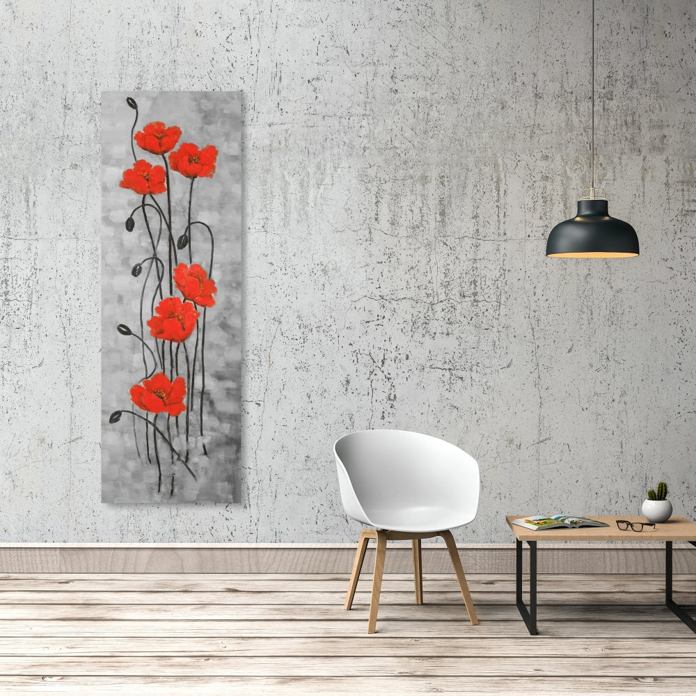 Modern Gray Canvas | Long Stem Flowers | Home Decor Bedroom