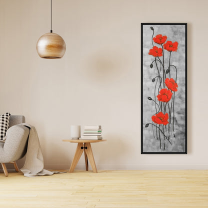 Modern Botanical Bedroom Framed Canvas | Long Stem Flowers Decor