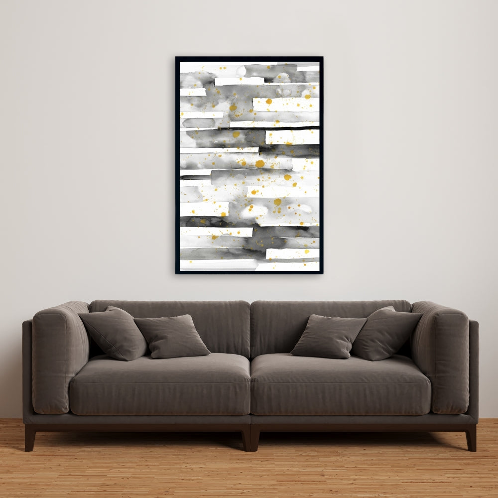 Black Stripes Gold Splash Canvas - White Frame Home Decor