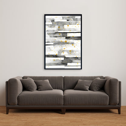 Black Stripes Gold Splash Canvas - White Frame Home Decor