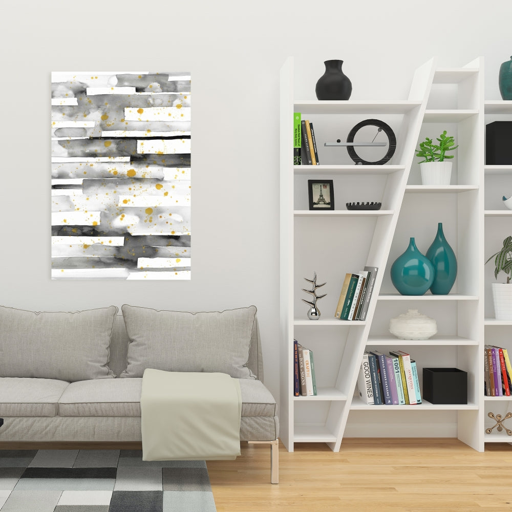 Minimalist White Canvas | Black Stripes Gold Splash Decor