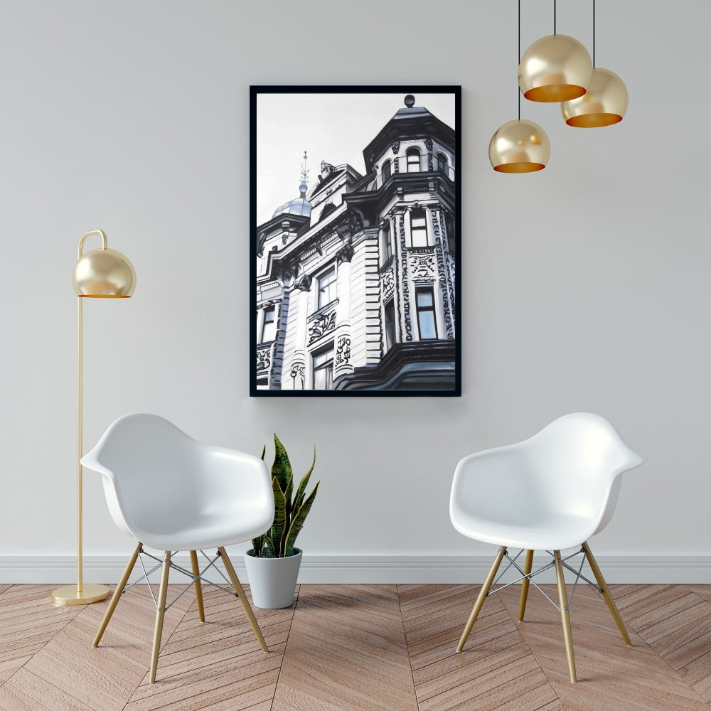 Blue Monochrome "Historic Apartment" Framed Canvas - Home Decor