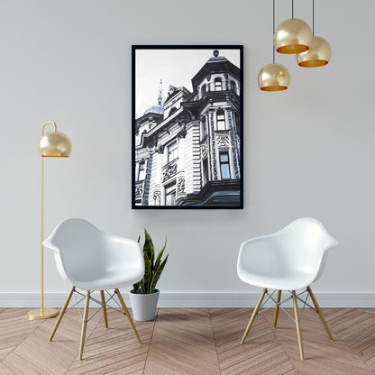 Blue Monochrome "Historic Apartment" Framed Canvas - Home Decor