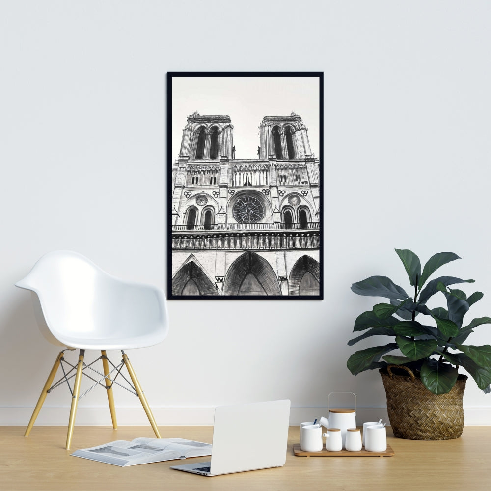 Notre-Dame de Paris White Framed Canvas | Bedroom Decor