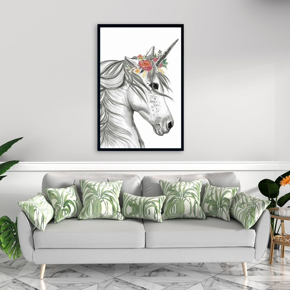 Toile Licorne Magique | Cadre Blanc | Décoration de Chambre Cheval
