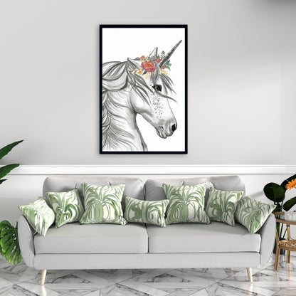 Toile Licorne Magique | Cadre Blanc | Décoration de Chambre Cheval