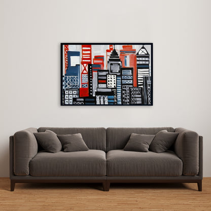 Geometric Urban Landscape Canvas | Blue Bedroom Wall Art