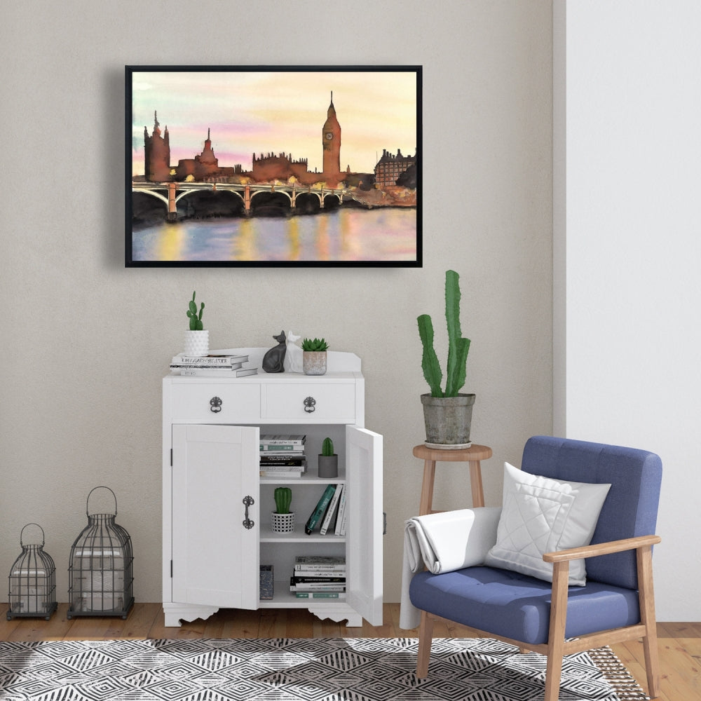 Blue Building Framed Canvas - Sunset on Big Ben Home Decor