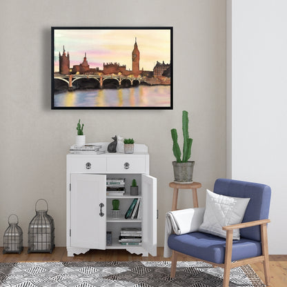 Blue Building Framed Canvas - Sunset on Big Ben Home Decor