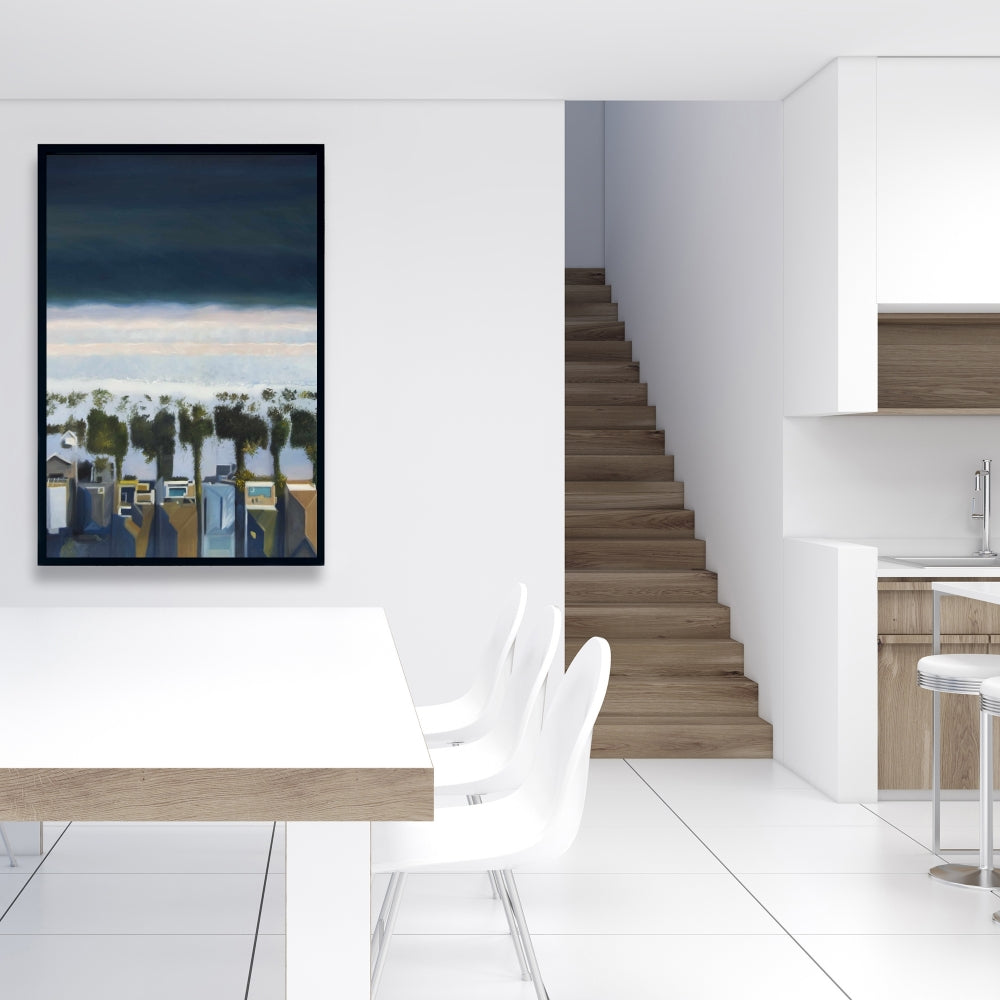 Blue Coastal Exotic Framed Canvas - Bird's Eye Beach View Decor