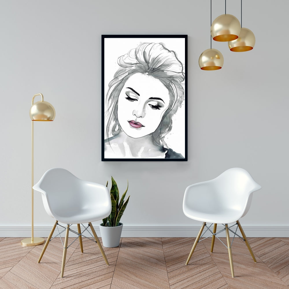 Bohemian White Framed Canvas - Watercolor Delicate Woman Decor