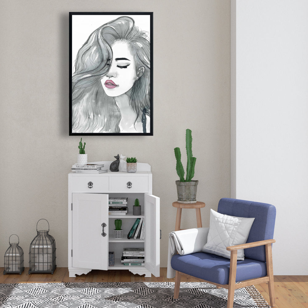 Bohemian Bedroom Woman Framed Canvas | Beautiful Hair Art