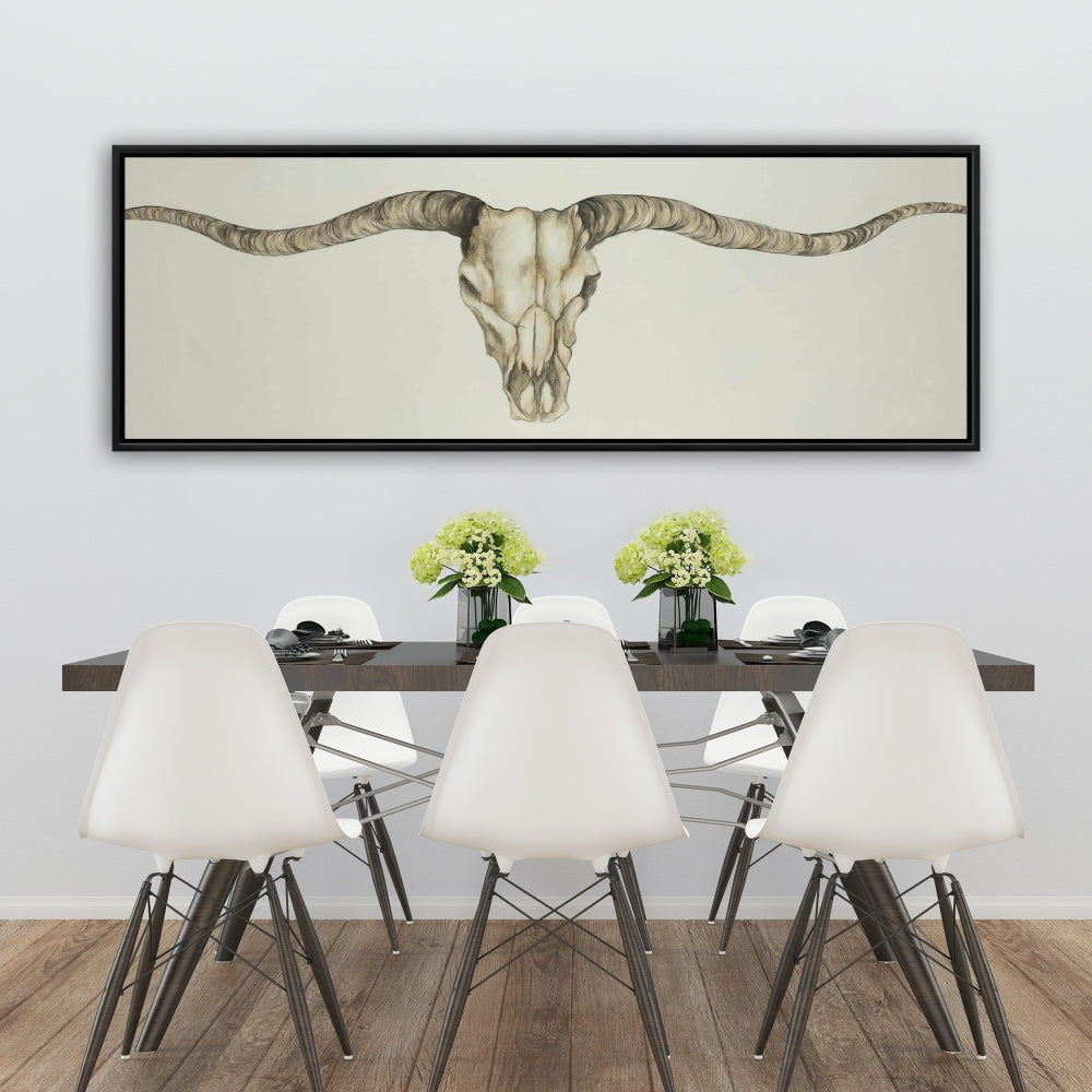 Toile Crâne à longues cornes | Décoration rustique pour chambre à coucher