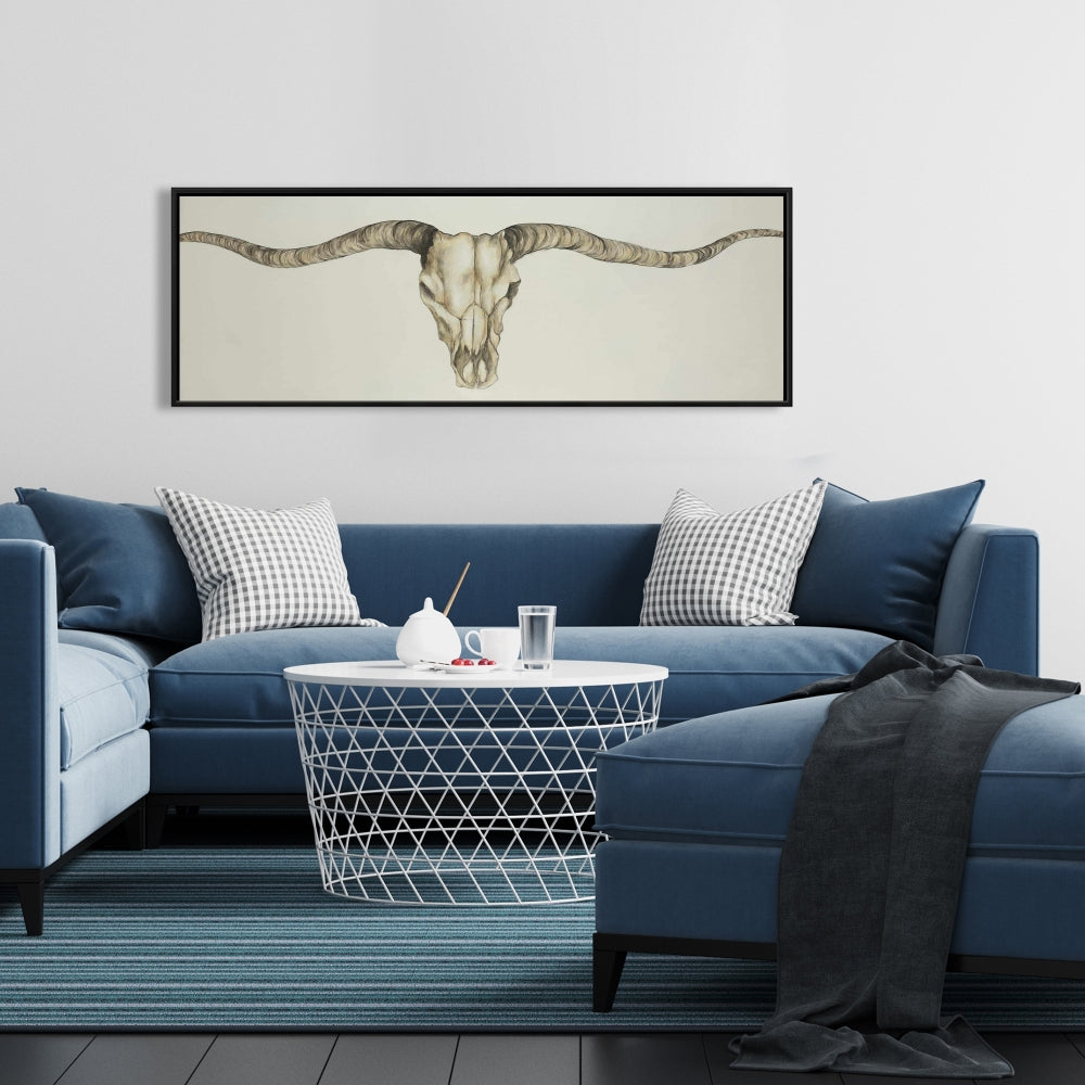 Long Horn Skull Canvas | Rustic Farm Animal Decor for Bedroom