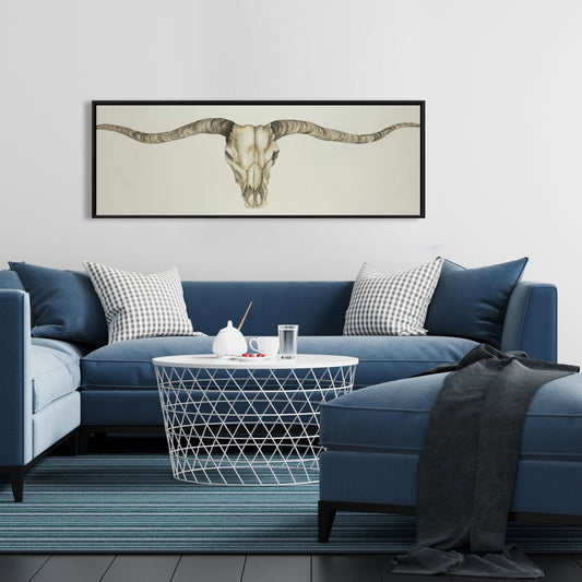Long Horn Skull Canvas | Rustic Farm Animal Decor for Bedroom