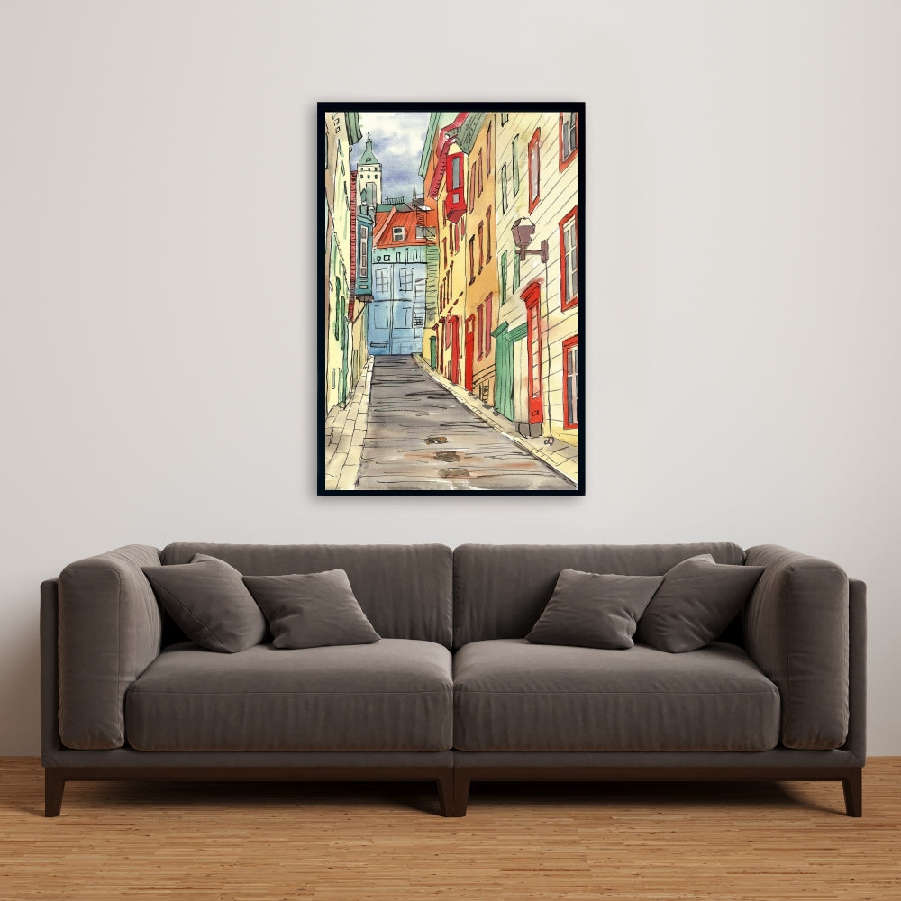 Lane in le petit champlain Canvas | Framed Livingroom Wall Art