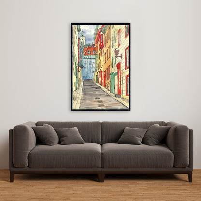 Lane in le petit champlain Canvas | Framed Livingroom Wall Art