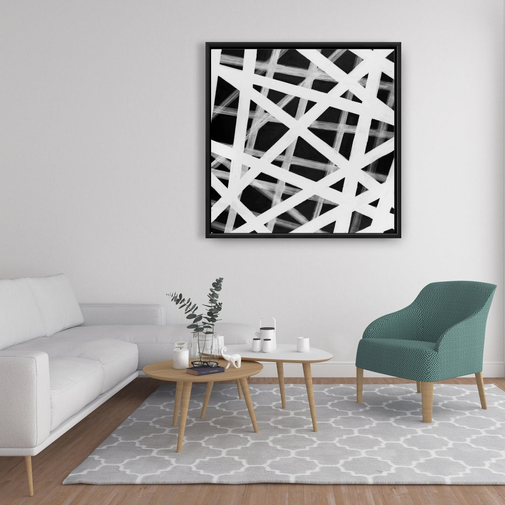 Toile à rayures géométriques | Décoration murale minimaliste encadrée blanche