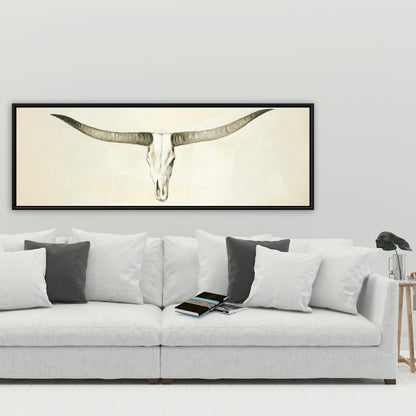 Toile représentant un crâne de bovin Longhorn - Décoration de chambre animalière marron