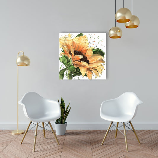 Sunflower in Bloom Botanical Brown Floral Canvas Wall Art