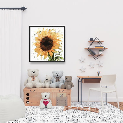 Big Sunflower Rustic Brown Framed Canvas | Home Decor Art