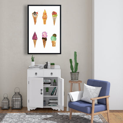 Ice Cream Cones Canvas - Yellow Frame | Kitchen Decor Art