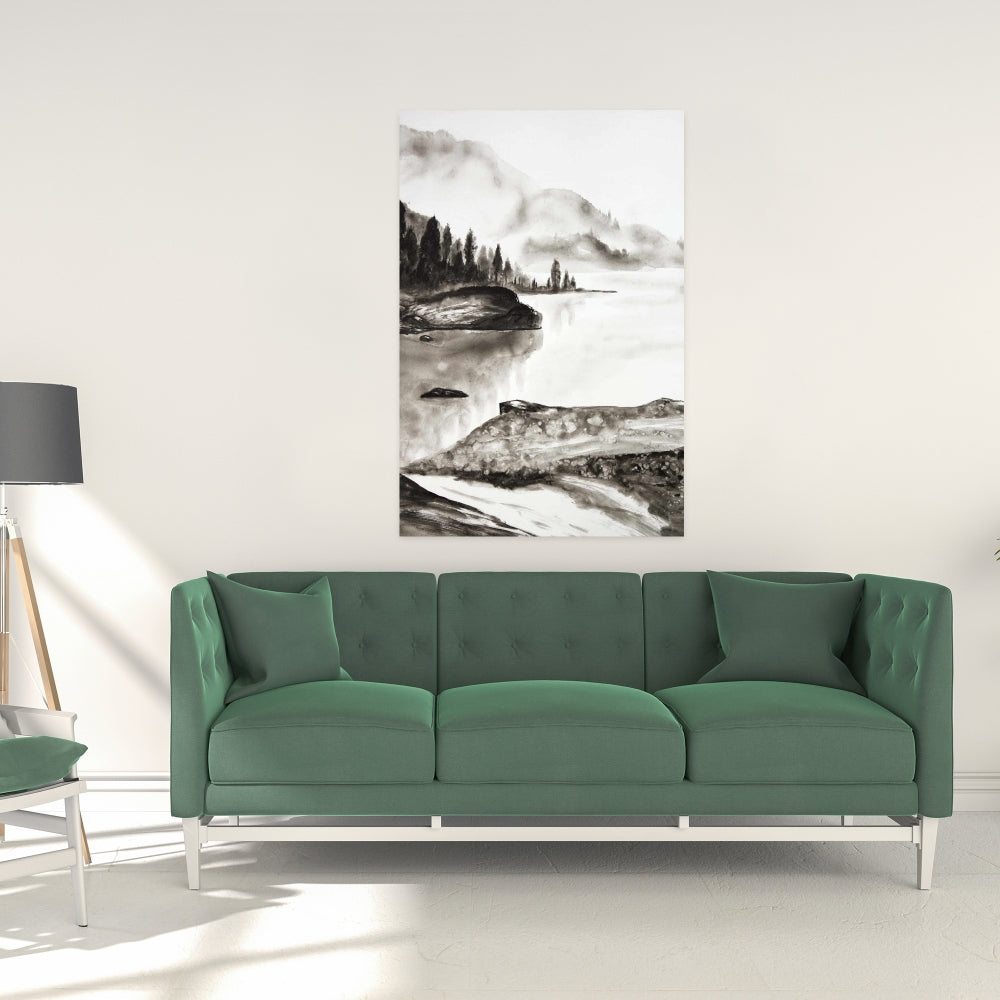 Peaceful Landscape White Canvas | Living Room Decor Artwork