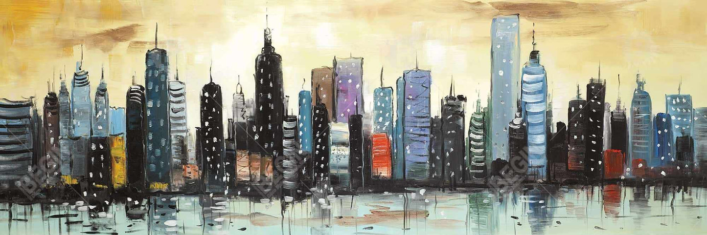 Blue Skyline Abstract Cityscape | Framed Canvas Home Decor