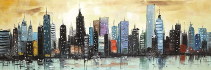 Blue Skyline Abstract Cityscape | Framed Canvas Home Decor