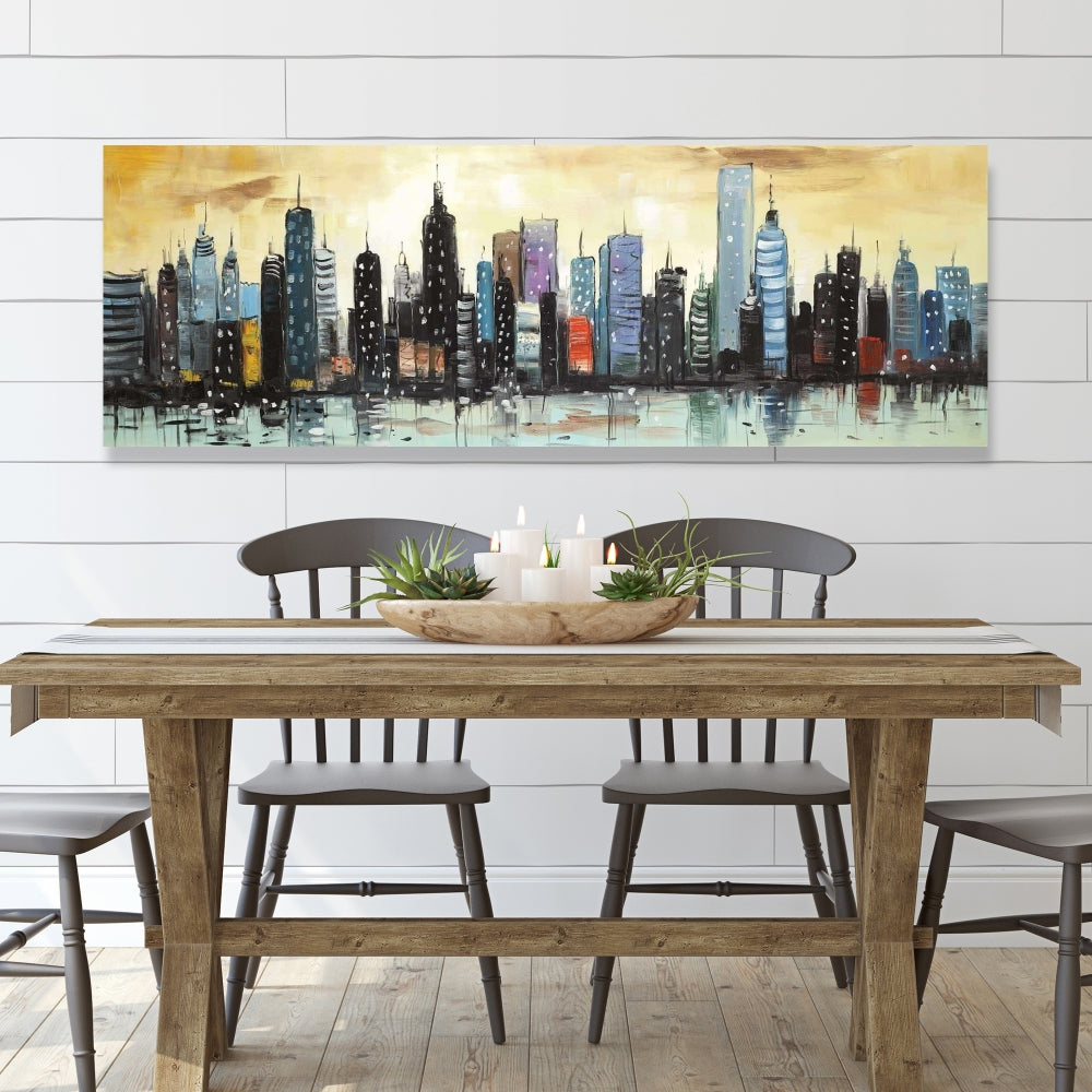 Skyline on Abstract Cityscape - Blue Canvas for Modern Bedroom
