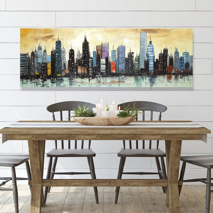 Skyline on Abstract Cityscape - Blue Canvas for Modern Bedroom
