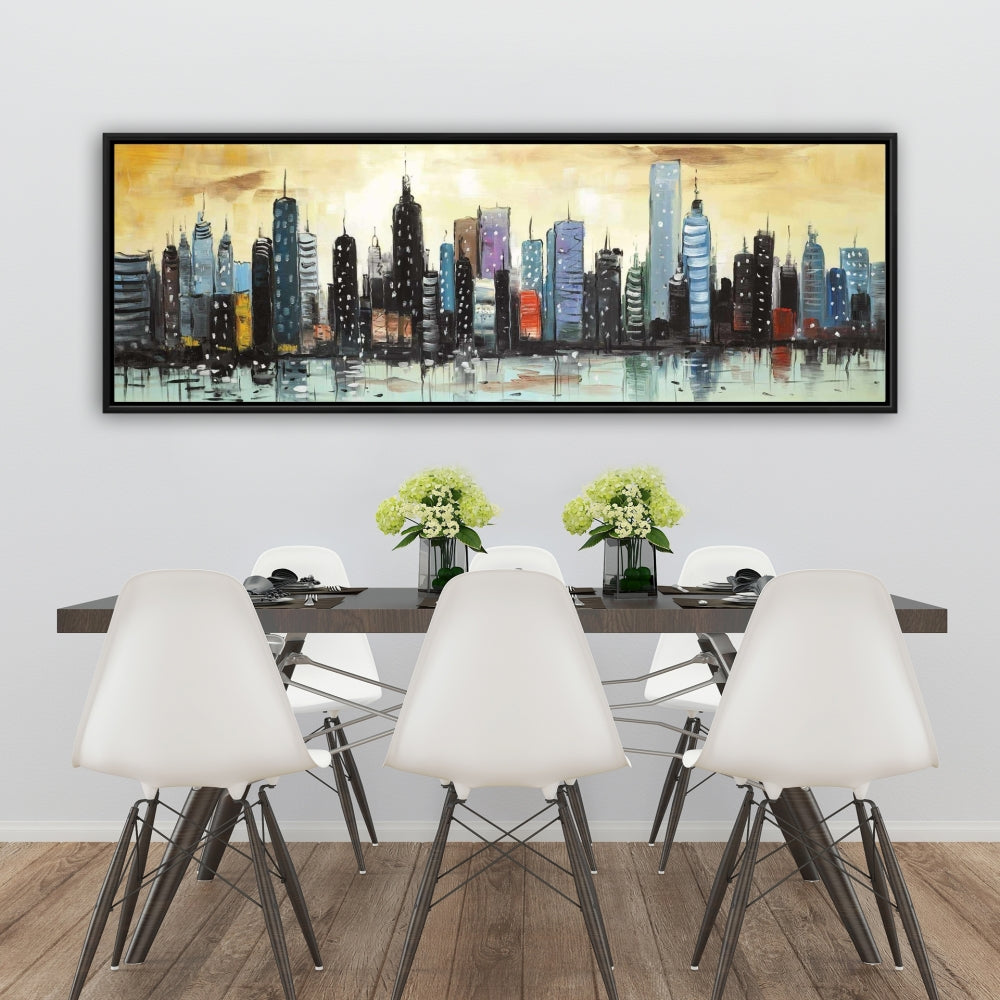 Blue Skyline Abstract Cityscape | Framed Canvas Home Decor