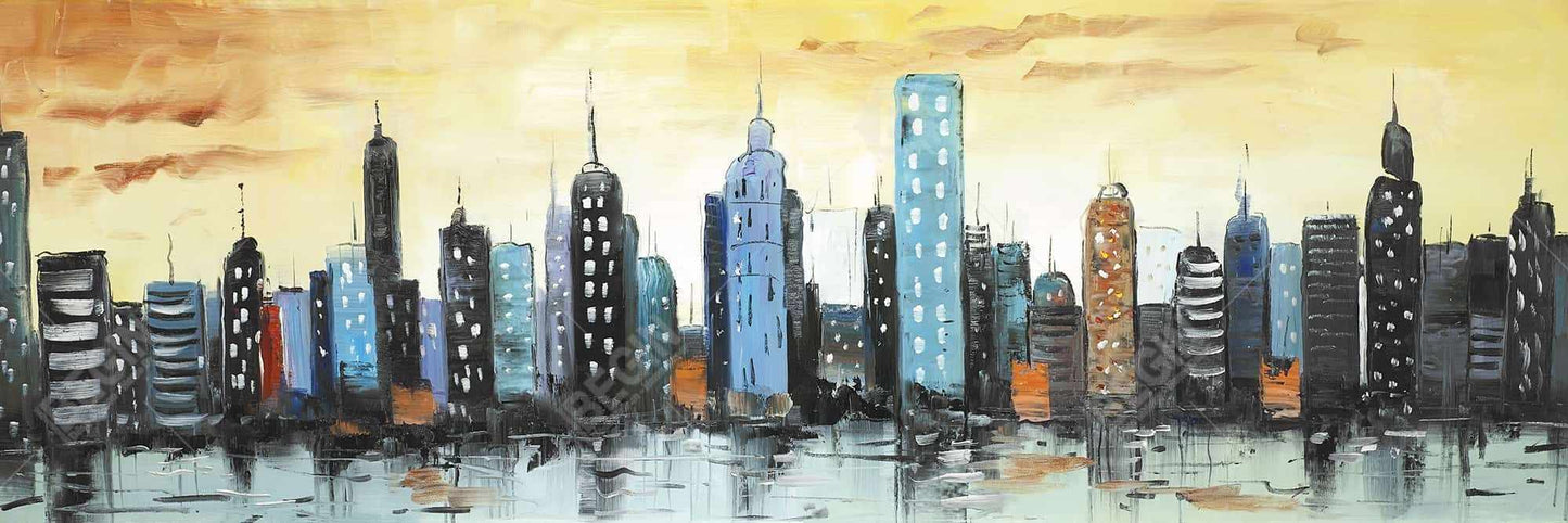 Skyline on Cityscape | Building Blue Cities Framed Canvas