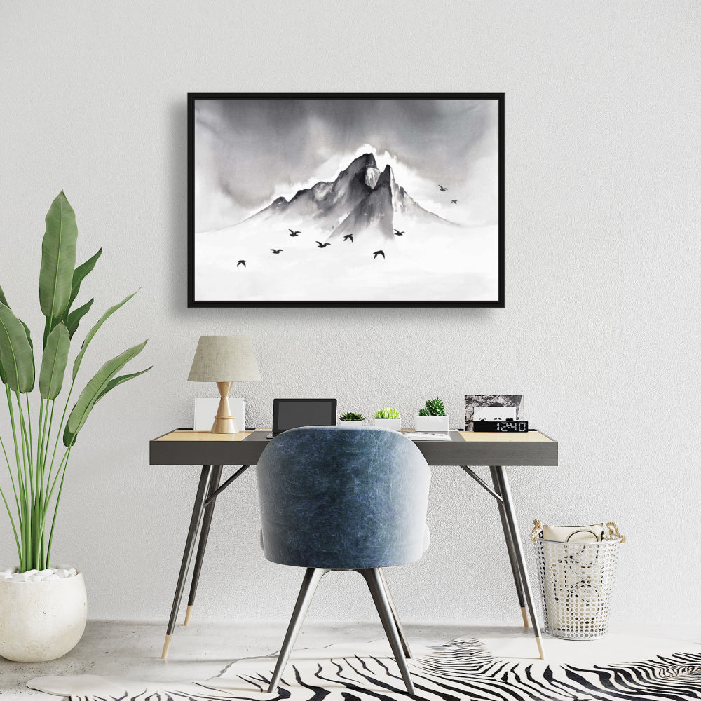 Mountain Peak Framed Canvas | Minimalist Bedroom Decor