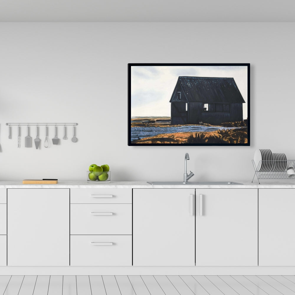 Toile de grange abandonnée - Décoration murale de chambre à coucher avec feuilles bleues