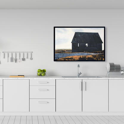 Toile de grange abandonnée - Décoration murale de chambre à coucher avec feuilles bleues