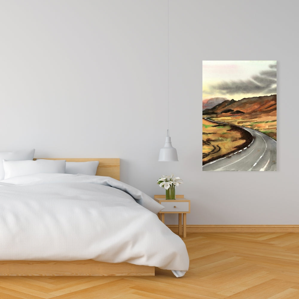On the Road in Iceland Canvas - Bedroom Mountains Brown Decor