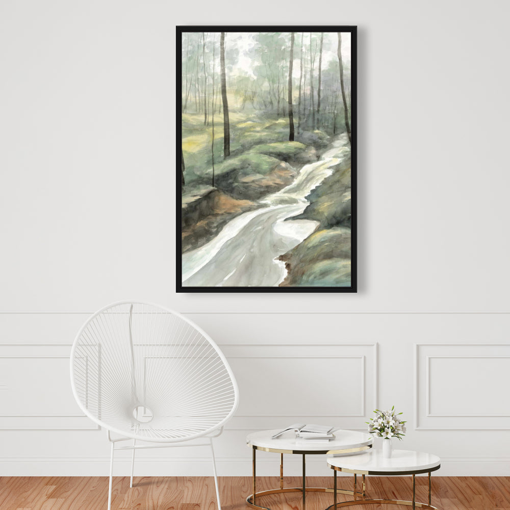 Waterfall Illustrative Landscapes Trees Framed Canvas Decor