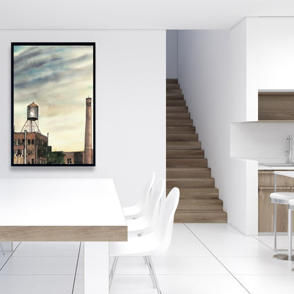Water Tower in New York Framed Canvas | Industrial Decor