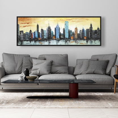 Skyline on Cityscape | Building Blue Cities Framed Canvas