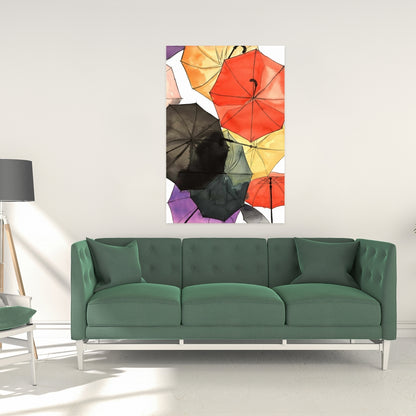 Suspended Umbrellas Canvas | Shapes Red Living Room Decor