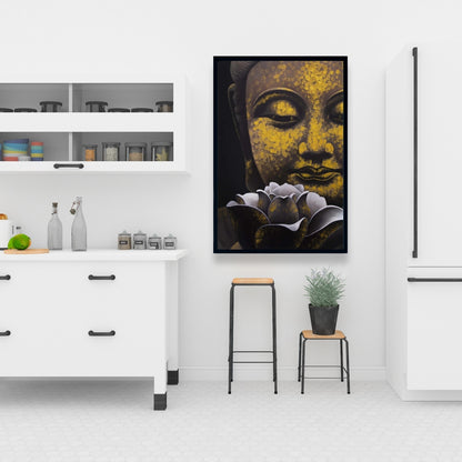 Toile encadrée représentant Bouddha et Lotus – Décoration intérieure spirituelle
