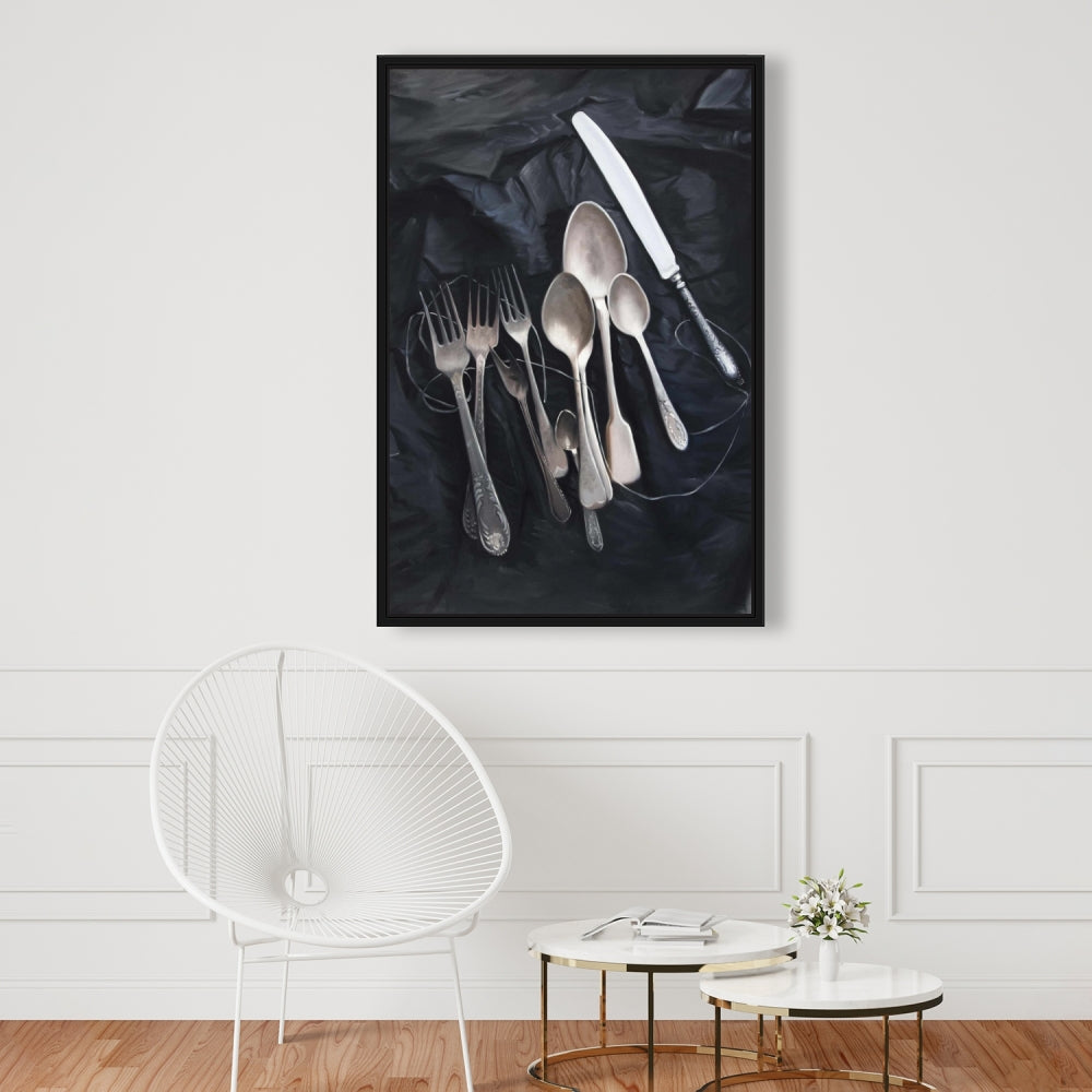 Nature morte vintage sur toile encadrée - Décoration de couverts vintage